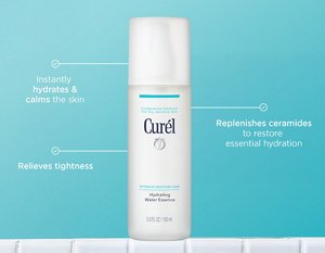 Infographic describing the benefits of using Curél Hydrating Water Essence